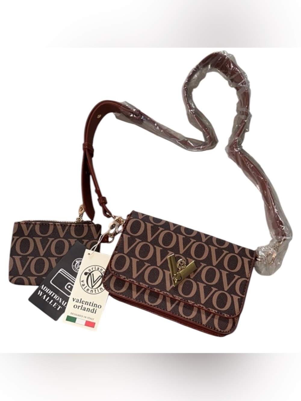 Valentino Orlandi || NWT || Brown & Tan Bobo Signature Crossbody w/ Wallet